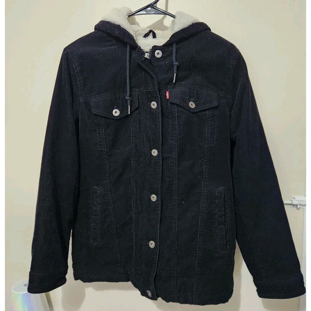 Levis Sherpa Jacket Men Size XSmall Black Zipper And Front Buttons